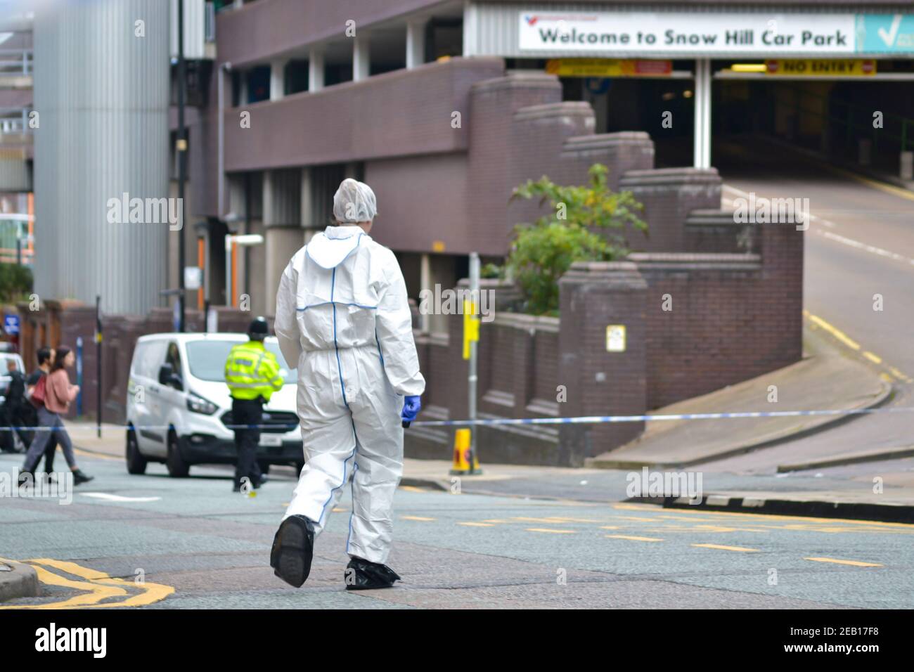 Forensics at one of the stabbing scenes on September 6th 2020 outside Snow Hill Car Park, in Birmingham, West Midlands, UK Stock Photo
