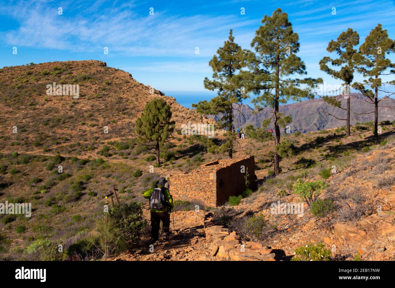 Hikers walking on the summit of Gran Canaria Stock Photo