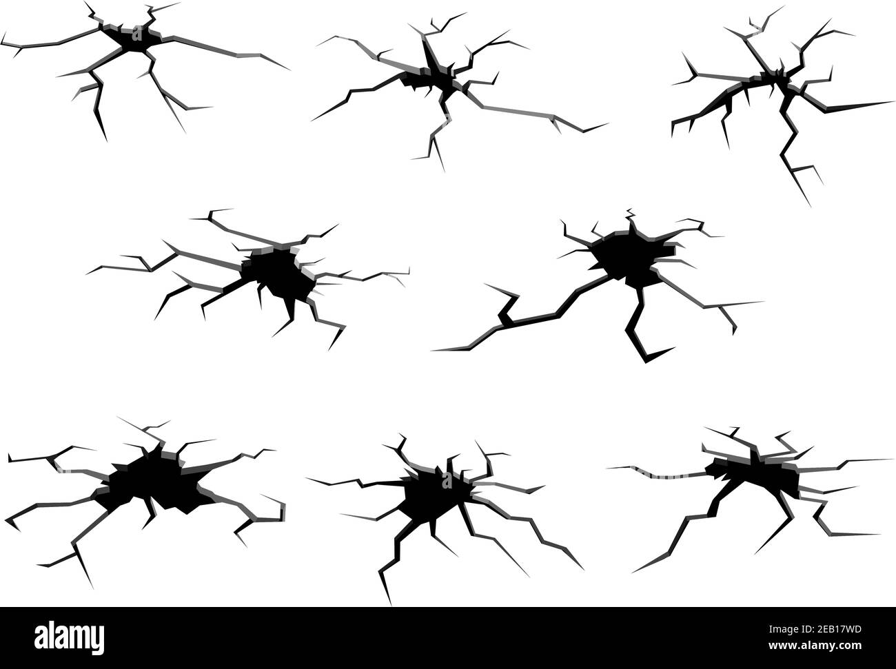 Cartoon black and white ground holes and cracks set for design Stock Vector