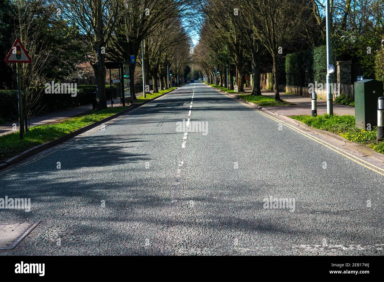 Middle of an empty straight road Stock Photo