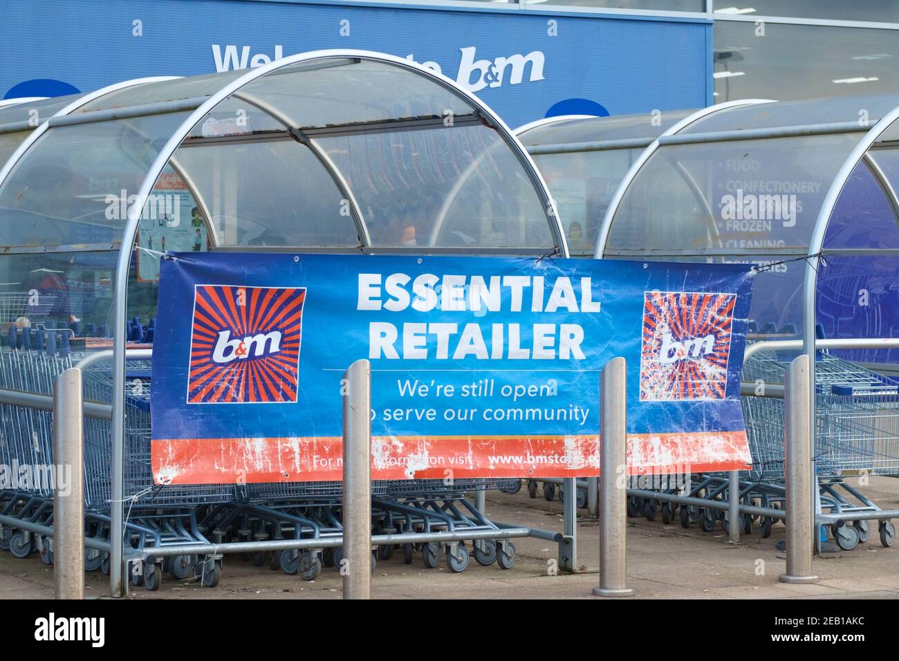 B&M Store explains it is essential.Cribbs Causeway Retail Park near Bristol in the UK's 3rd Covid 19 Lockdown. Stock Photo