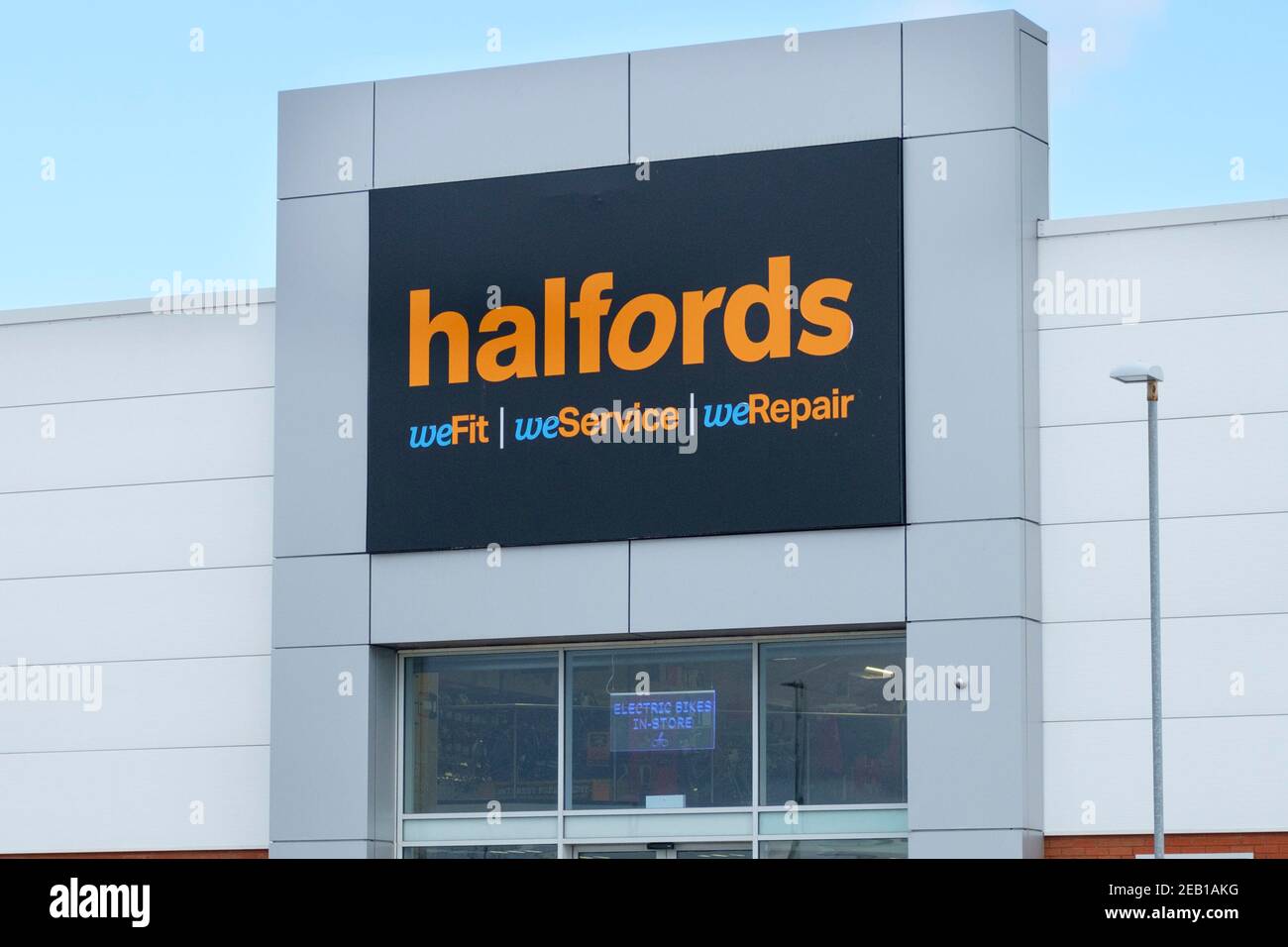 Halfords Storefront. Cribbs Causeway Retail Park near Bristol in the UK