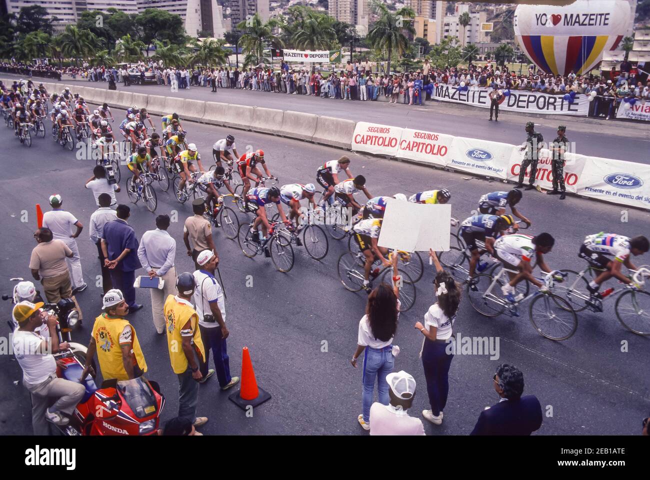CARACAS, VENEZUELA, 1988 - Tour of the Americas bicycle race. Stock Photo