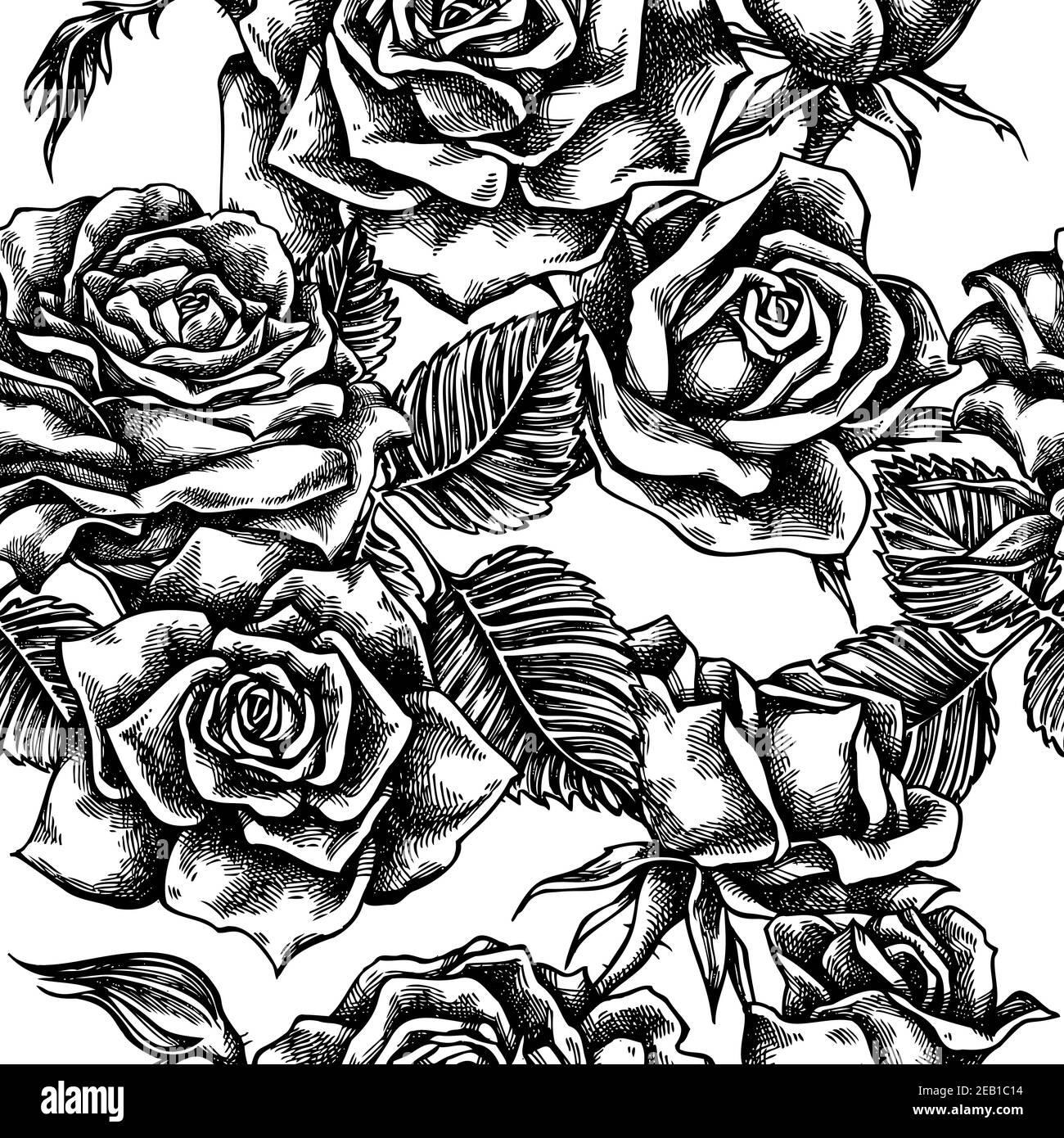 Seamless pattern with black and white roses Stock Vector Image & Art ...