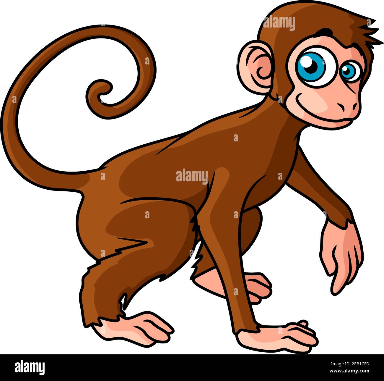 Cartoon brown monkey character with big eyes isolated on white background Stock Vector