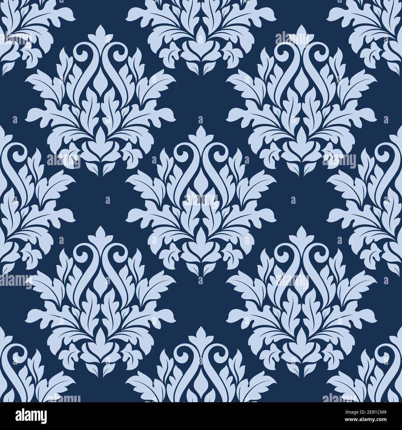 Light blue floral seamless pattern in royal damask style for interior