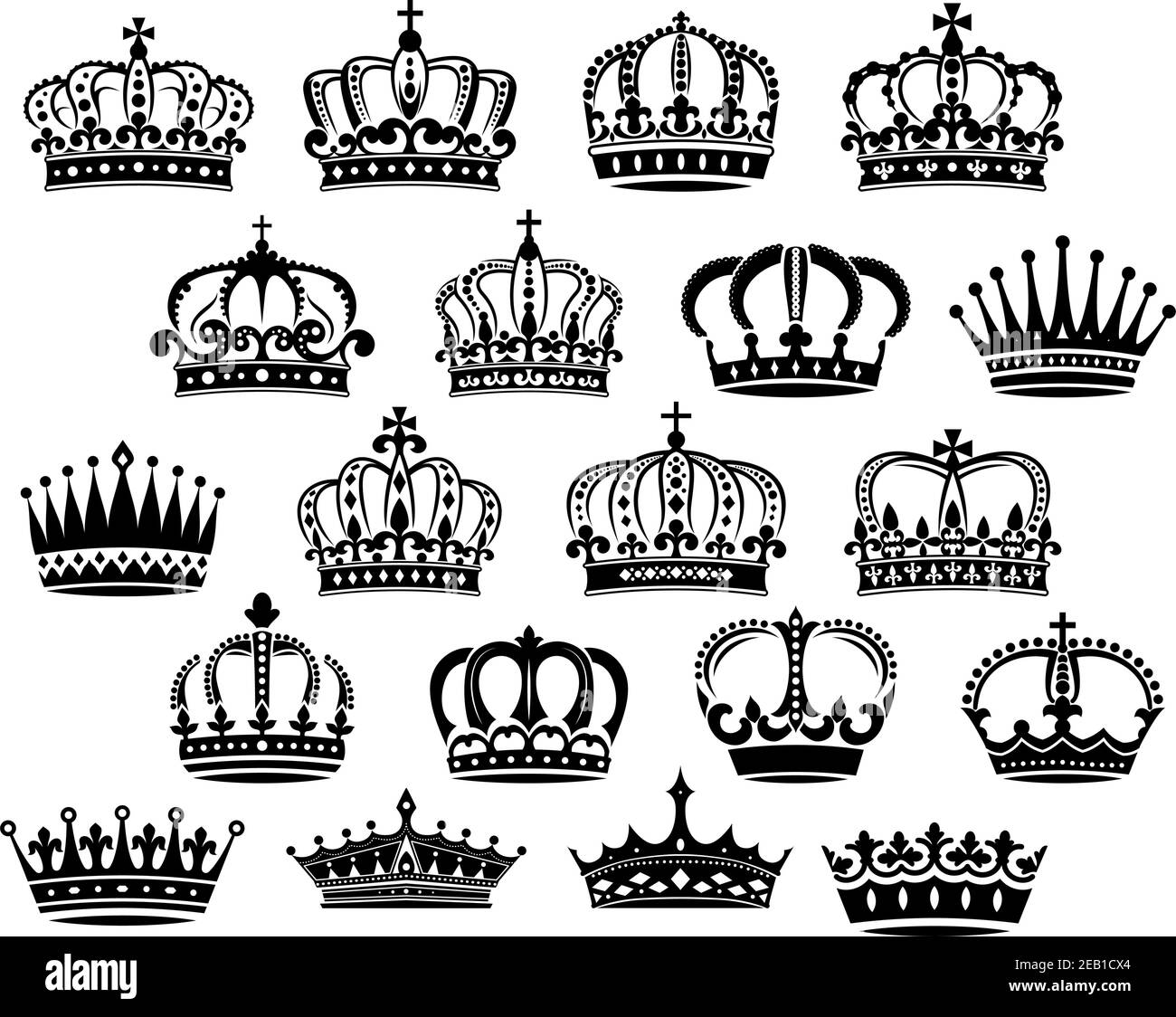 Royal medieval heraldic crowns set in black and white suitable for ...