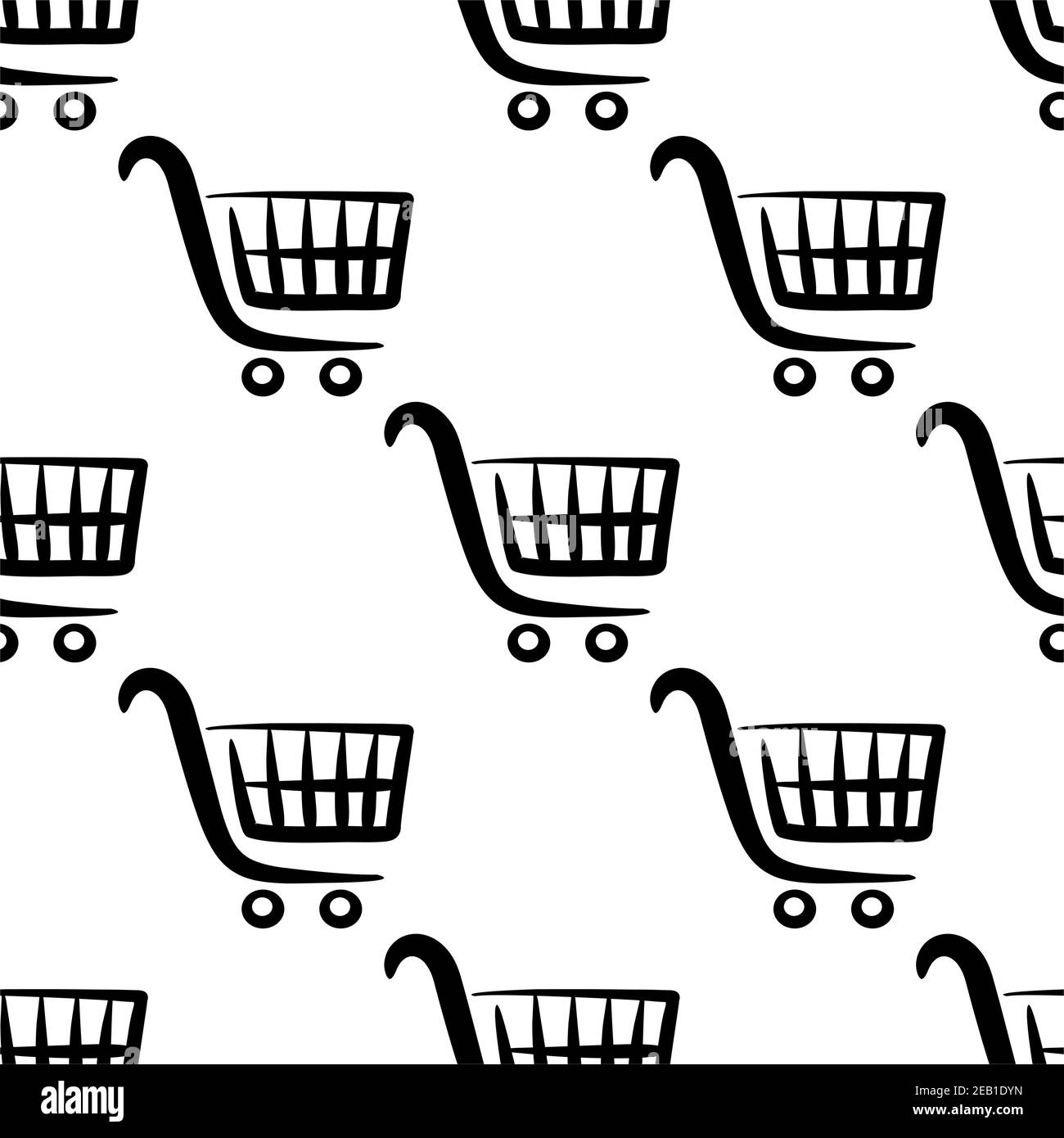 Shopping carts seamless pattern with outline baskets on white