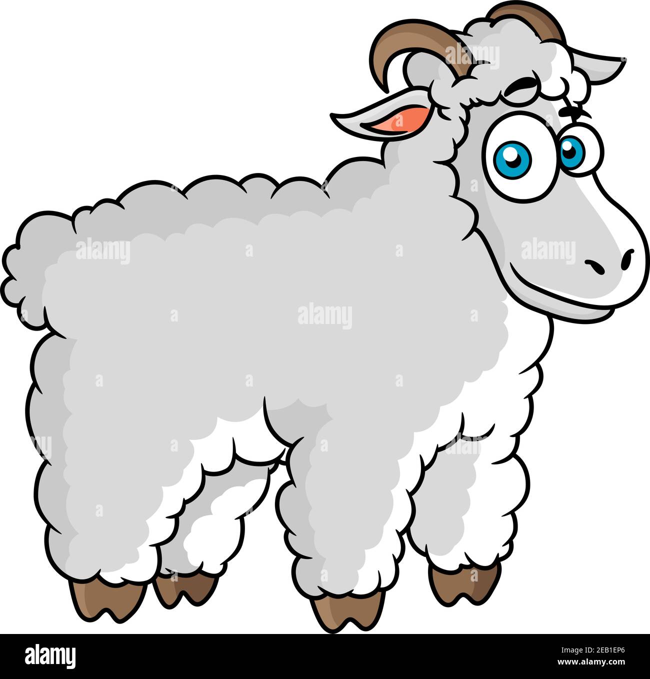 Cartoon farm sheep character with big eyes on white background Stock