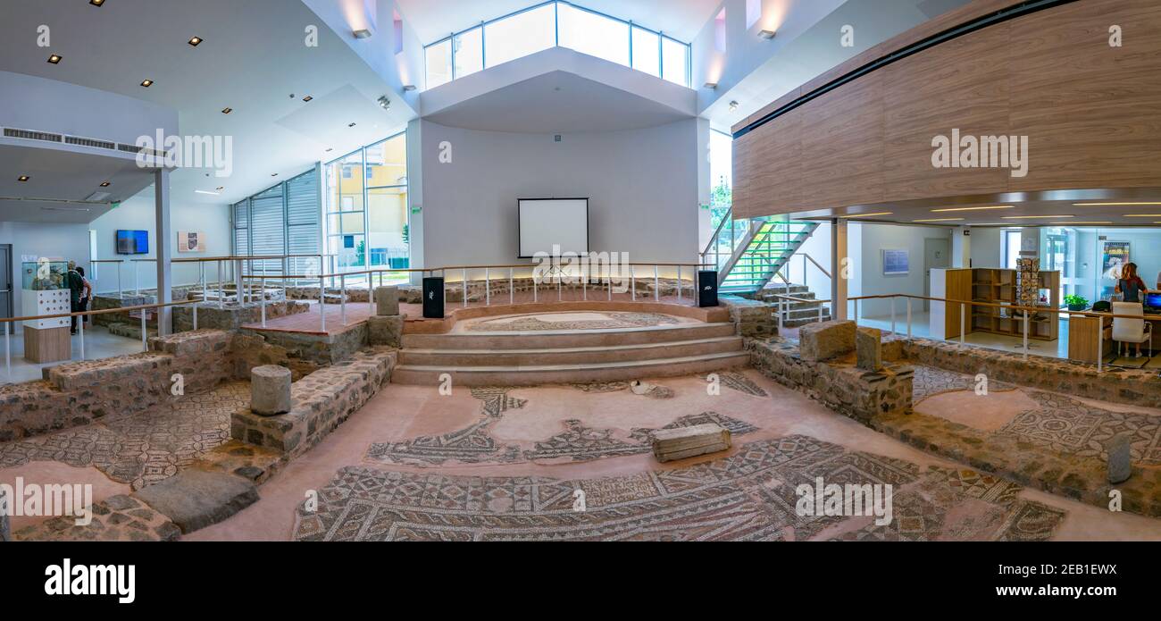 PLOVDIV, BULGARIA, JUNE 24, 2018: Beautiful stone mosaics at the Small basilica in Plovdiv, Bulgaria Stock Photo