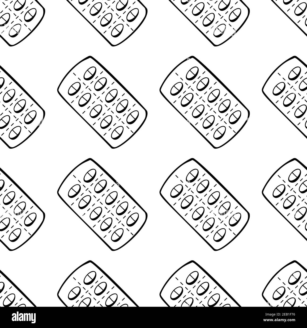 Seamless pattern made from hand drawn pills blister illustration. Isolated on a white background. Stock Vector