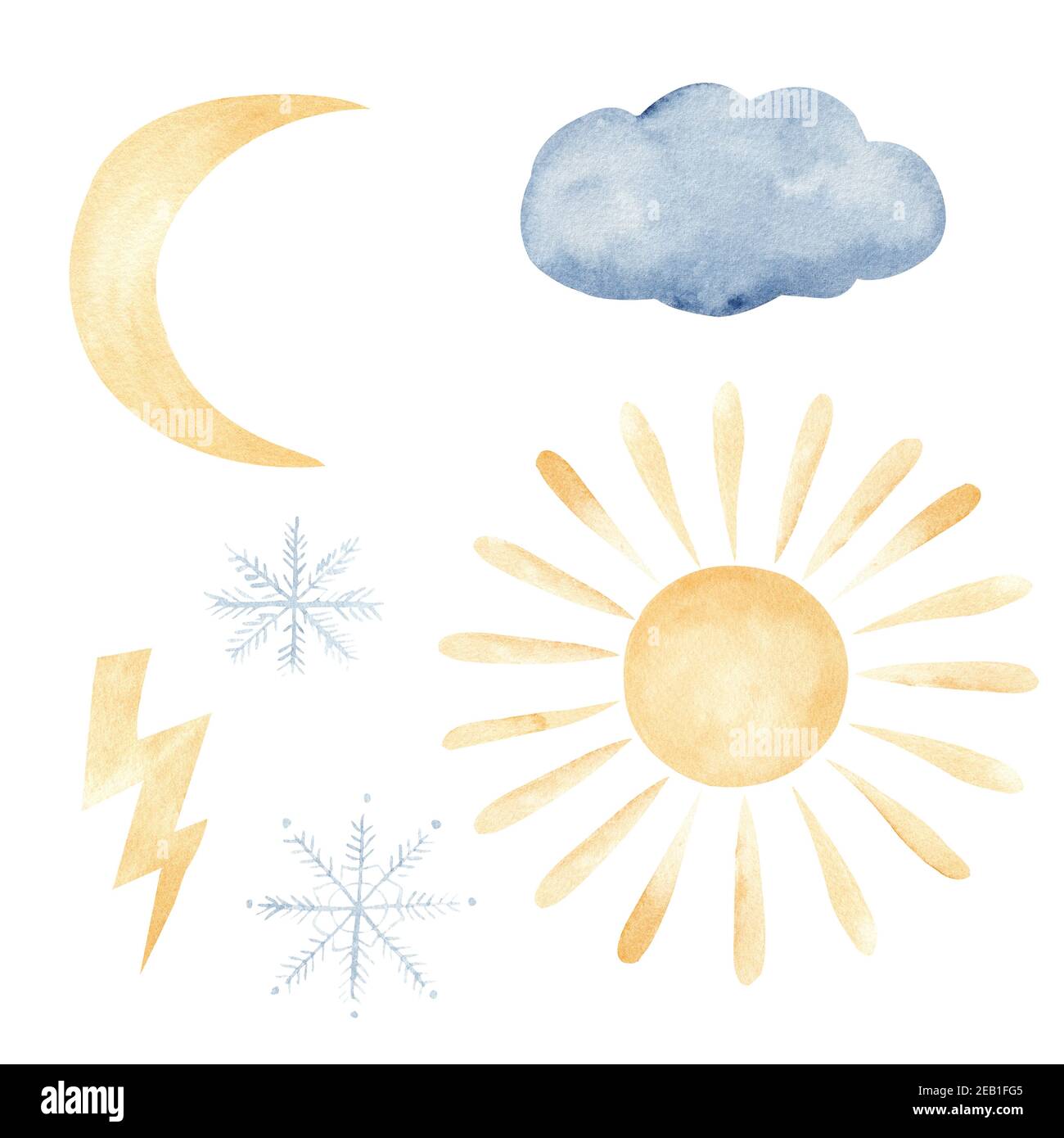 Watercolor Sun Moon Cloud Lighting Bolt Snowflakes Hand Painted Weather Elements Clipart Set Illustration For Fabric Diy Projects Stock Photo Alamy Watercolor Sun Moon Cloud Lighting Bolt Snowflakes Hand Painted Weather Elements Clipart Set Illustration For Fabric Diy Projects Stock Photo Alamy