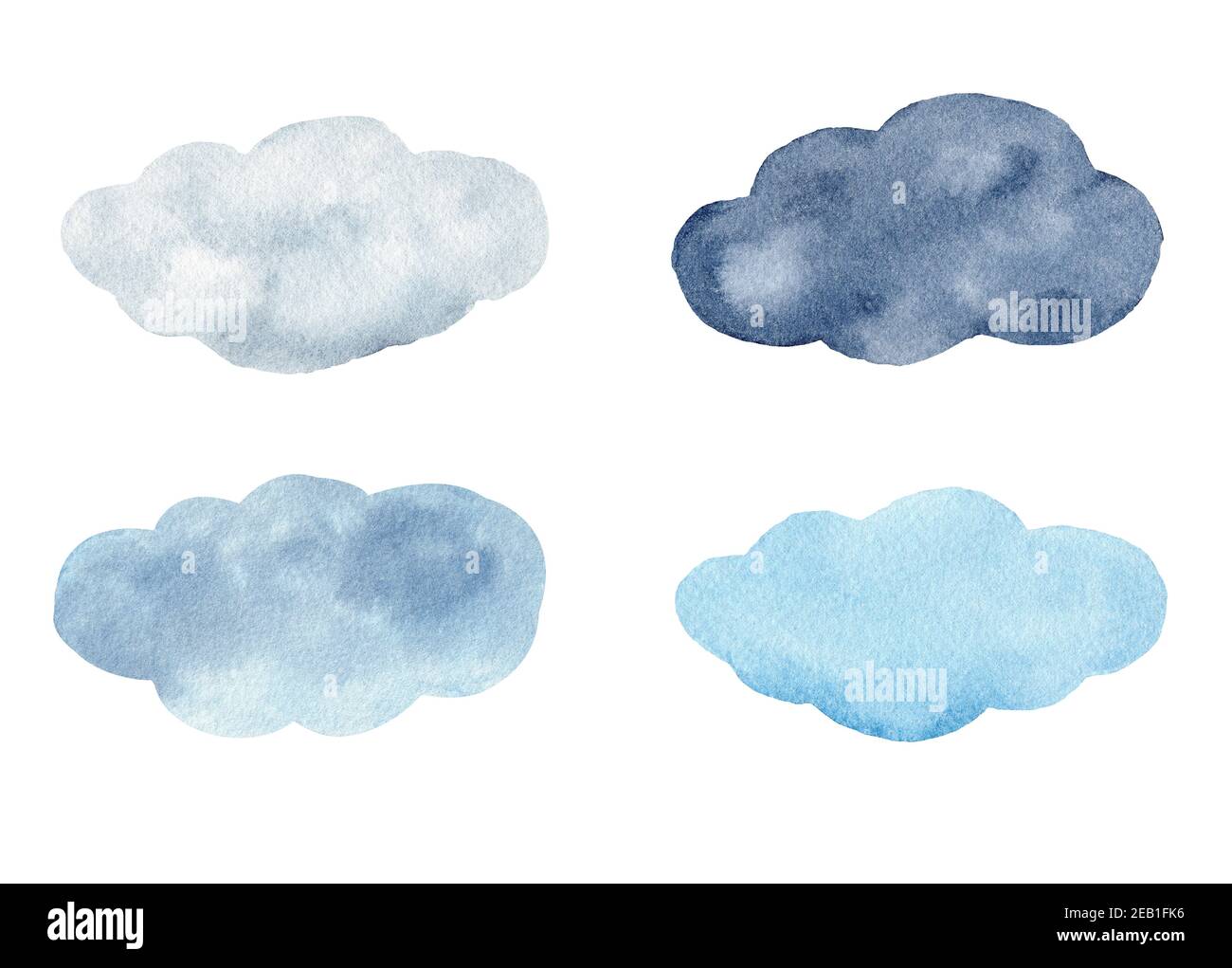 Hand painted watercolor cloud clipart set isolated on white background
