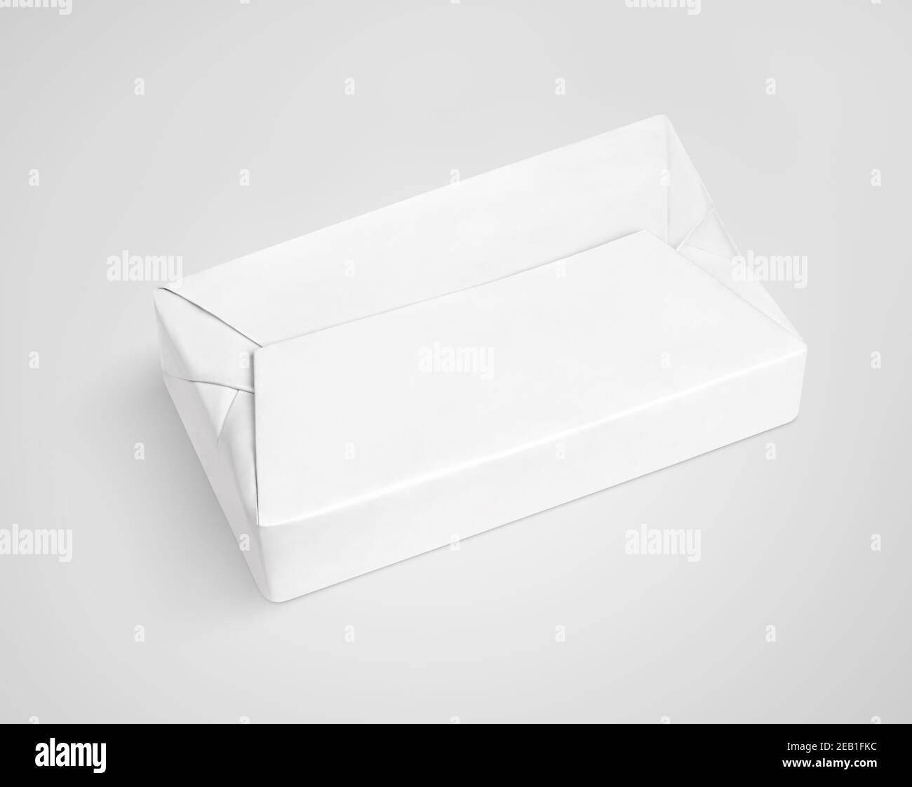 White spread butter wrap box package on gray background with clipping path Stock Photo