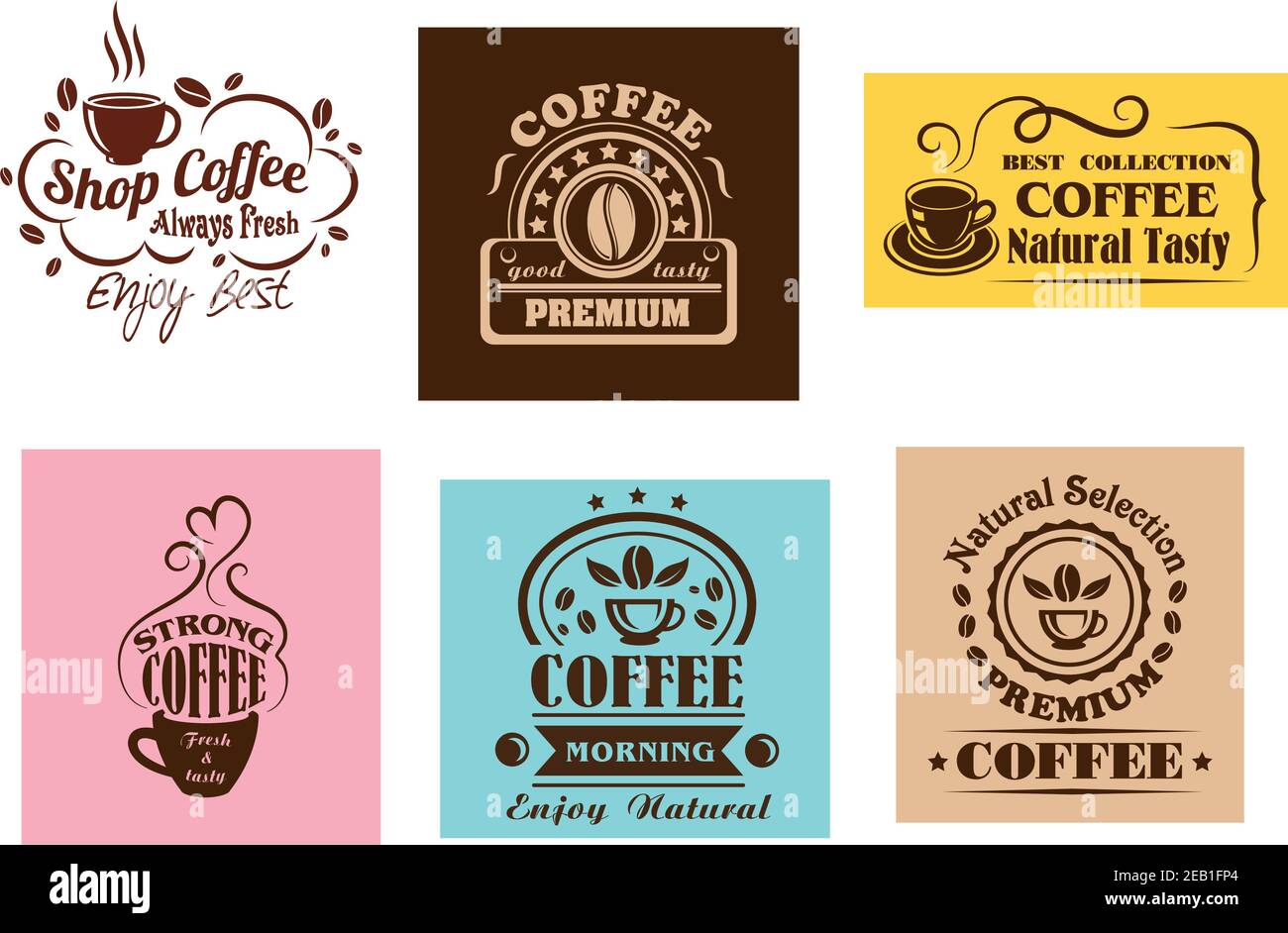 Creative coffee label graphic designs for cafe or restaurant menu