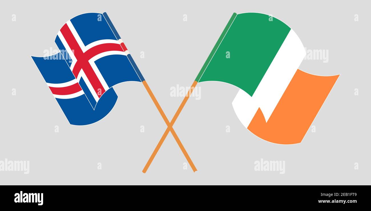 Crossed flags of Iceland and Ireland. Official colors. Correct proportion. Vector illustration Stock Vector