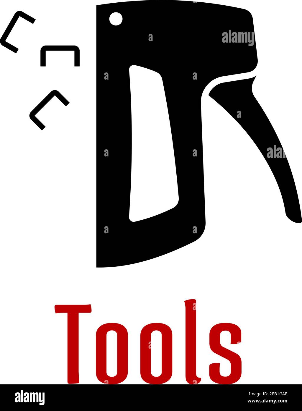 Black silhouette of staple gun tool with separate staples and text