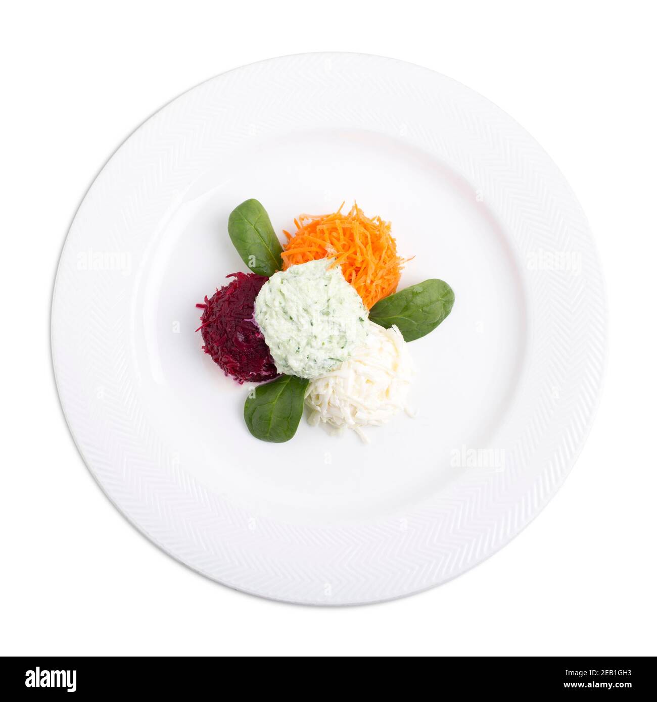 Vegetable salad with cheese. Isolated on a white background. Stock Photo