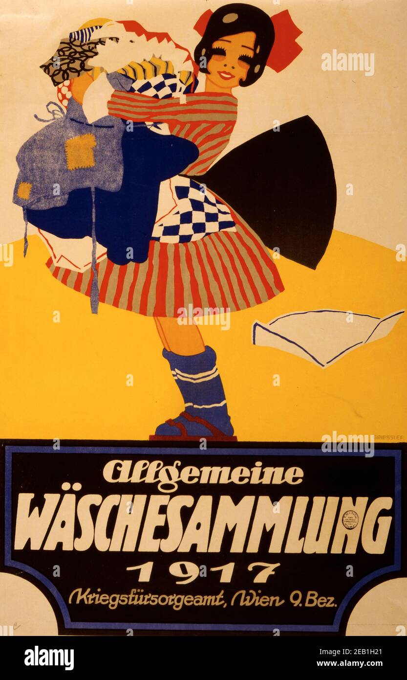 Allgemeine Wäschesammlung 1917;  clothing collection. Location in Vienna is given. 1917 Stock Photo