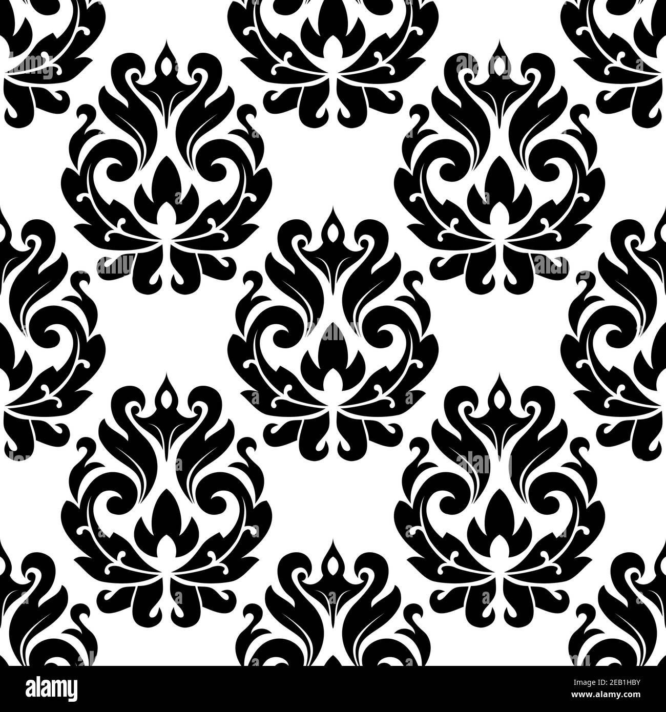 Classic black floral damask seamless pattern for interior or background