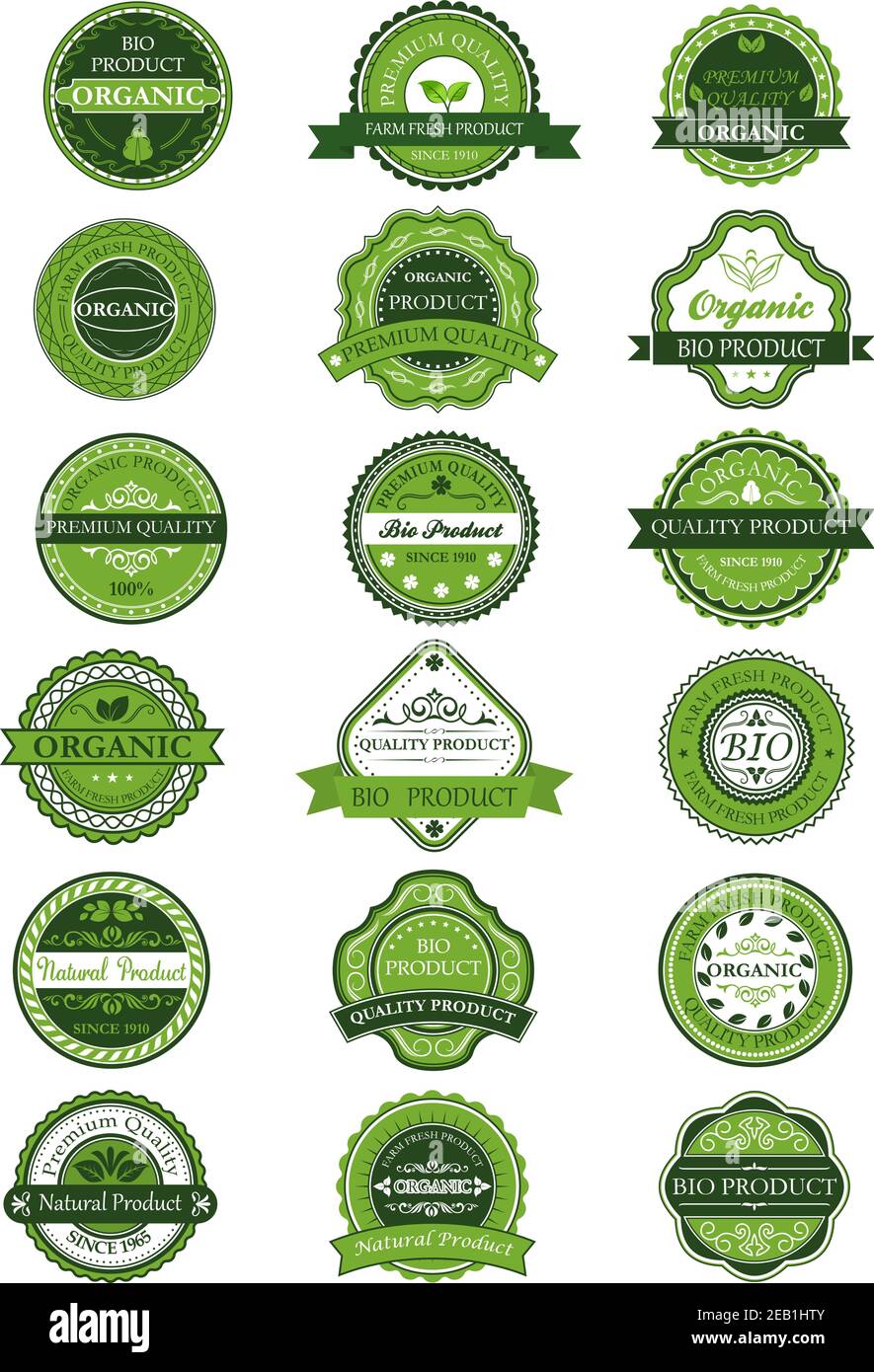 Organic or natural product labels and banners with green and white ...