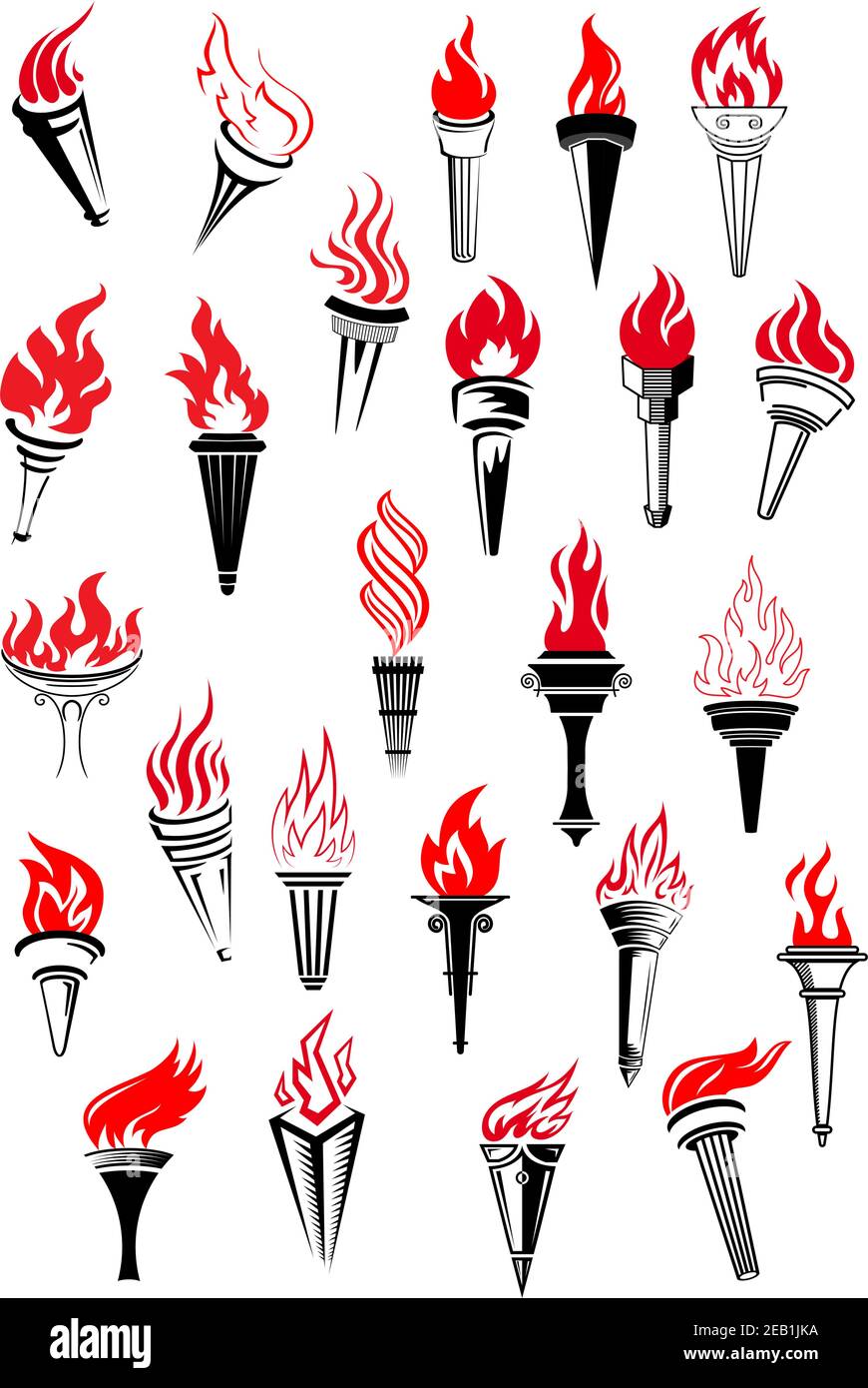 Flaming torches in vintage style for peace, sport, heraldic and history design Stock Vector