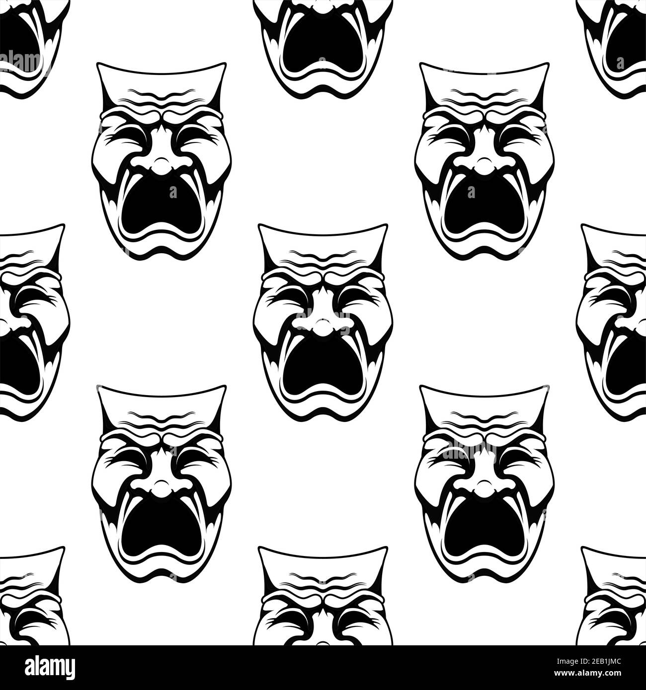 Seamless theater or masquerade masks background with dramatic crying face in doodle sketch style suitable for costume party or entertainment decoratio Stock Vector