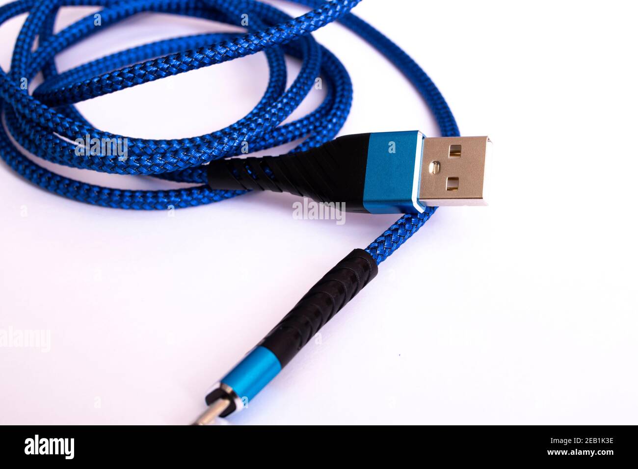 Blue wire to connect the device on white background close up Stock ...