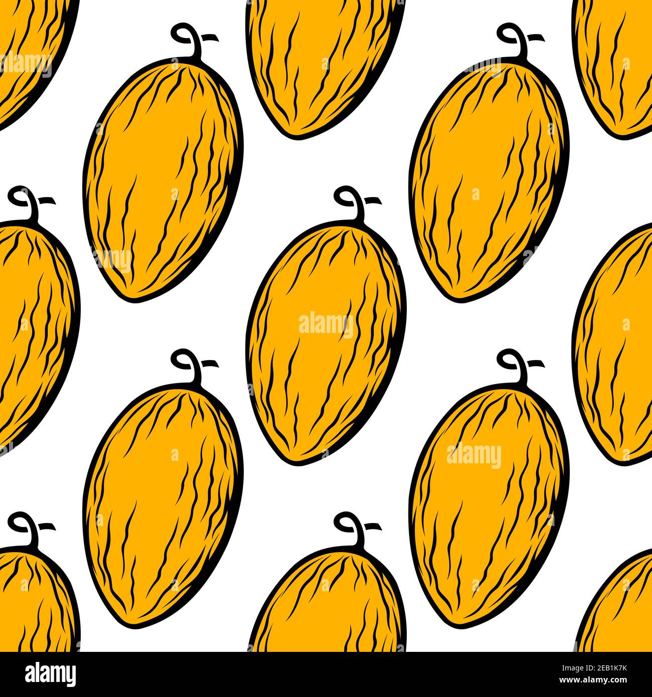 Yellow melon fruit seamless pattern on white background for agriculture design Stock Vector