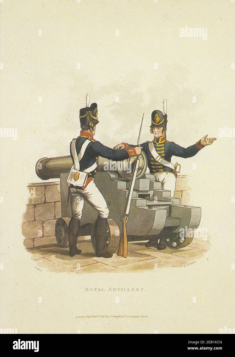 Vintage postcard of Royal Artillery - Coloured aquatint after Lt-Col Charles Hamilton Smith (1776 - 1859). Stock Photo