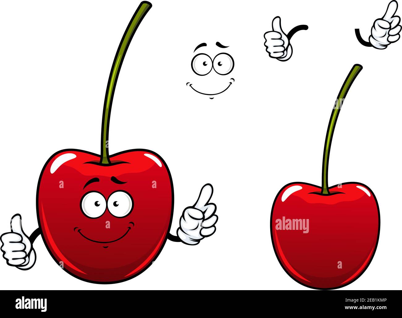 Happy cherry fruit cartoon character showing fresh glossy red berry with  long green stalk and thumb up gesture suited for food pack design Stock  Vector Image & Art - Alamy