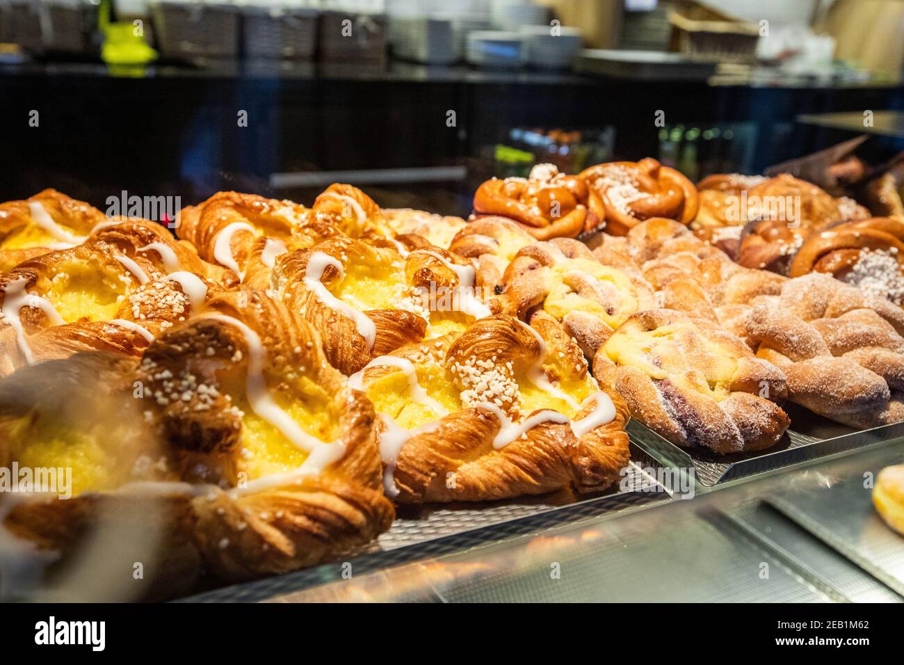 Danish pastry in a cafe window Stock Photo - Alamy