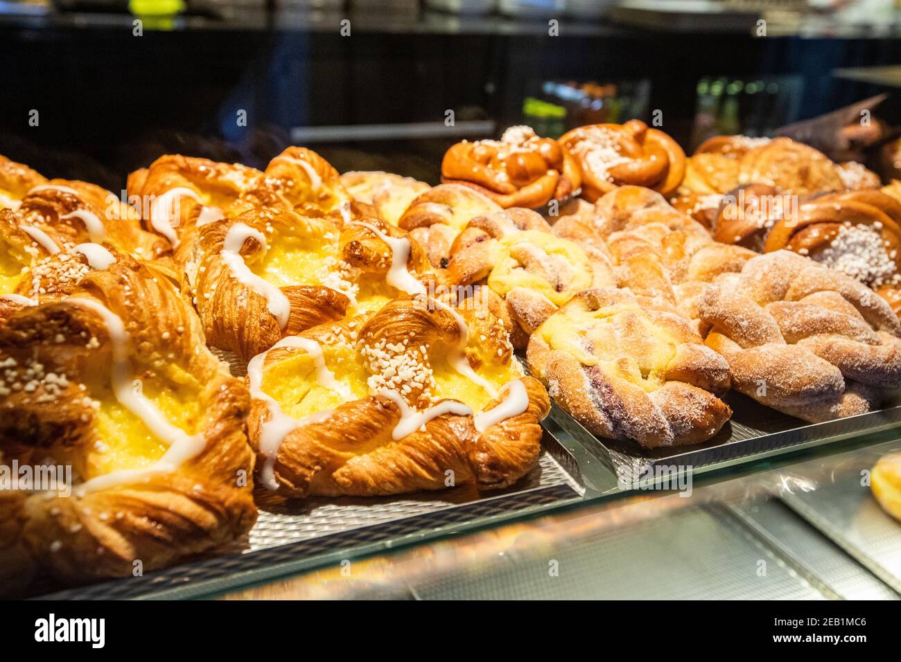 Danish pastry in a cafe window Stock Photo - Alamy