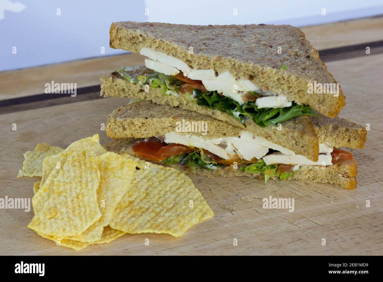 chicken salad sandwiches pack lunch with crisps Stock Photo Alamy