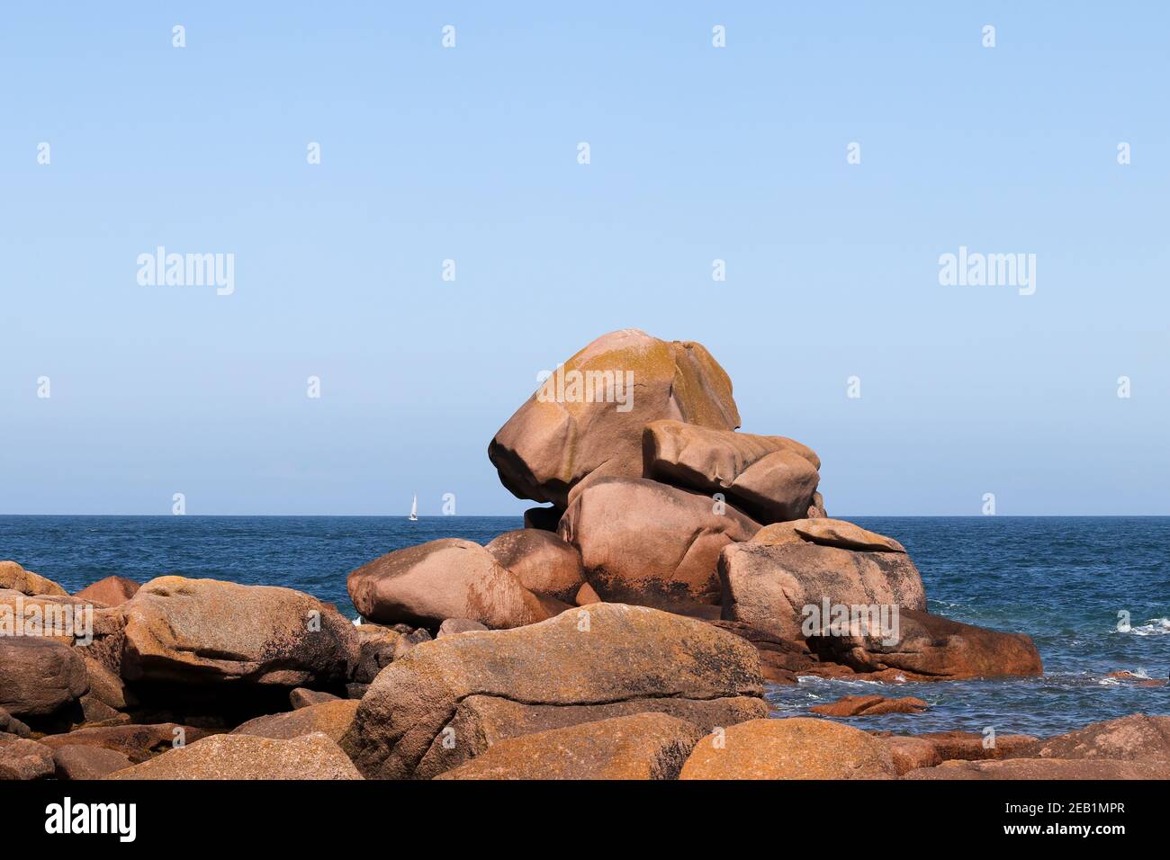 Boulders on the Pink Granite Coast - Cote de Granit Rose - great natural site of Ploumanach, Brittany, France Stock Photo