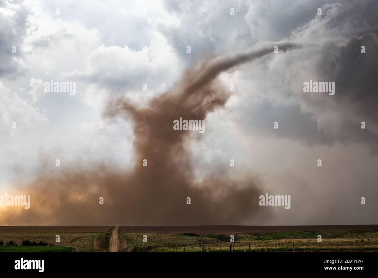 Supercell tornado in a storm during a severe weather event in McCook, Nebraska Stock Photo