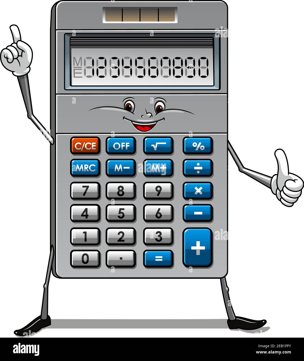 Happy calculator cartoon character with blue and white buttons, solar panel  and numbers on the screen suitable for education or finance concept design  Stock Vector Image & Art - Alamy