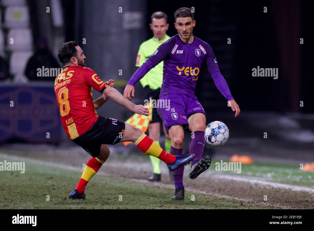 Antwerpen Belgium February 11 Onur Kaya Of Kv Mechelen Pierre Bourdin Of Beerschot Va During The Croky Cup Match Between Beerschot And Kv Mechelen At Olympic Stadium On February 11 2021