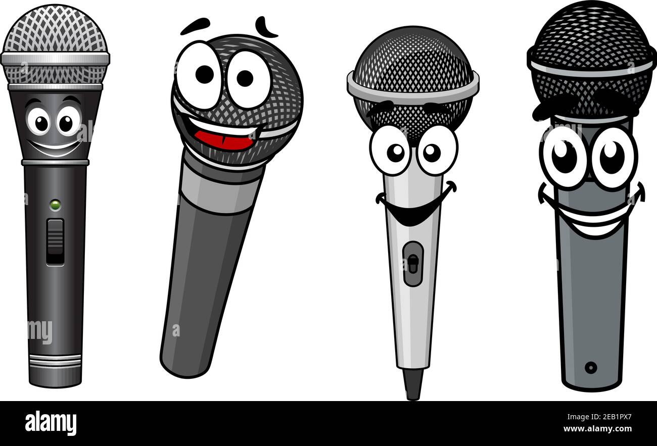 Modern wireless microphones cartoon characters with happy smile isolated on  white background for music record or performance design Stock Vector Image  & Art - Alamy