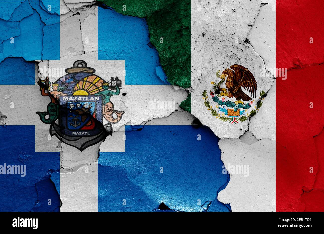 flags of Mazatlan and Mexico painted on cracked wall Stock Photo - Alamy