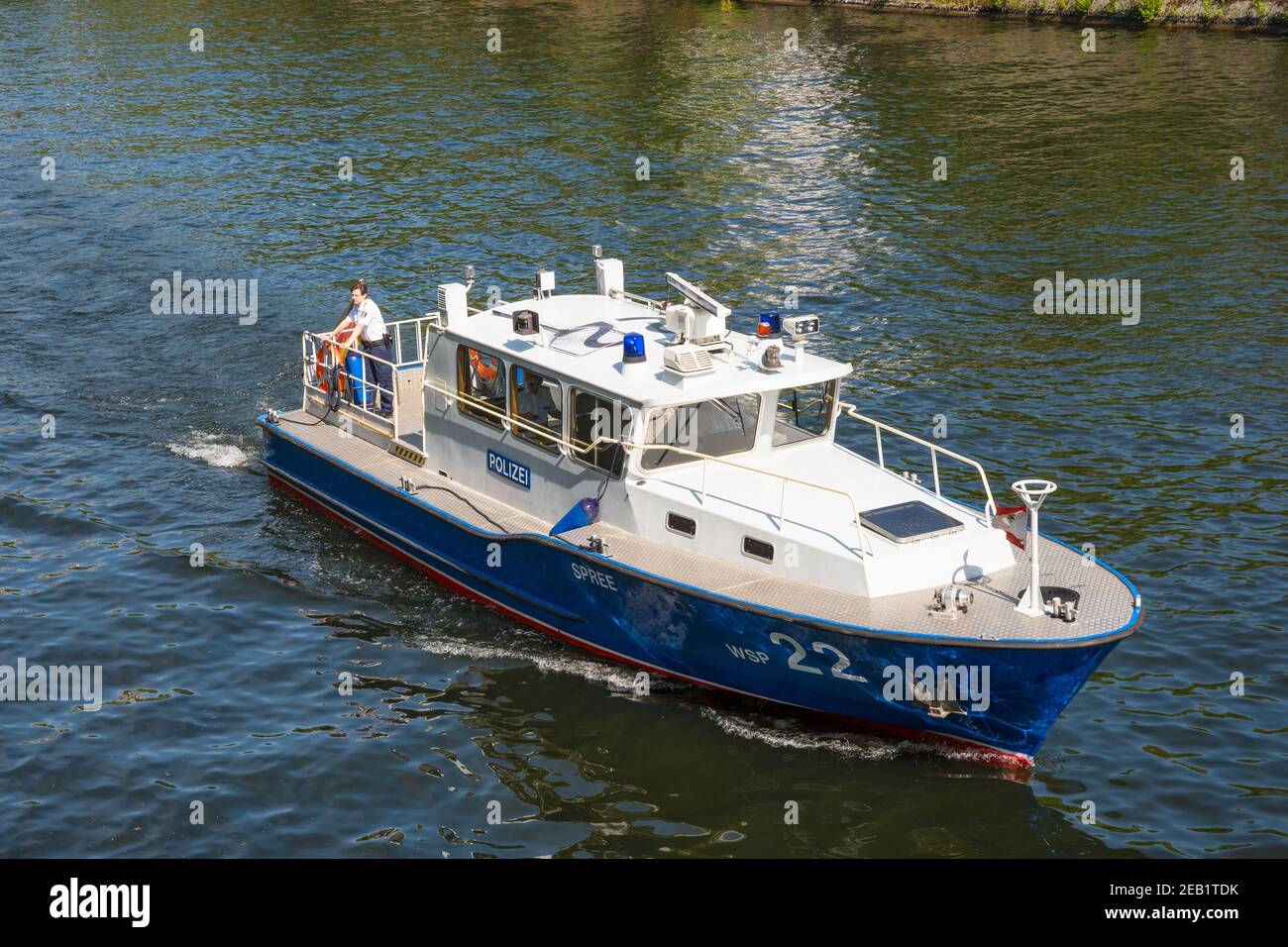 Berlin Germany - April 22. 2018: Police boat sailing on the Spree river Stock Photo