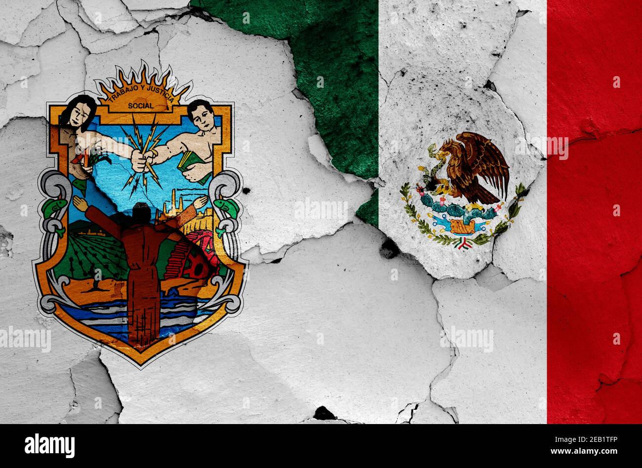 flags of Baja California and Mexico painted on cracked wall Stock Photo ...