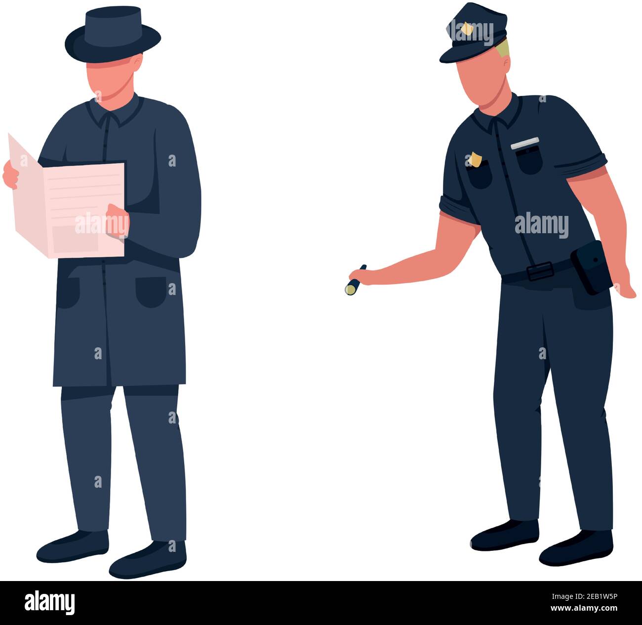 Police officer flat color vector faceless character set Stock Vector