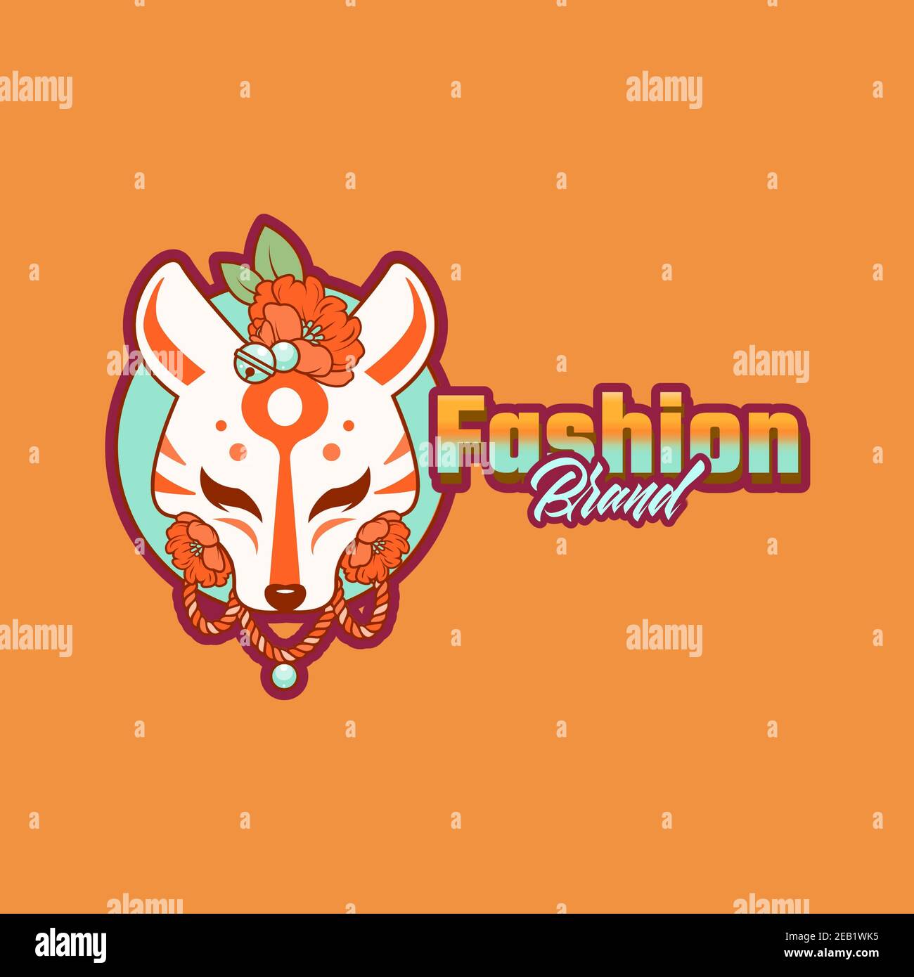 Fashion Brand Logo Template Featuring A Kitsune Mask Graphic Stock