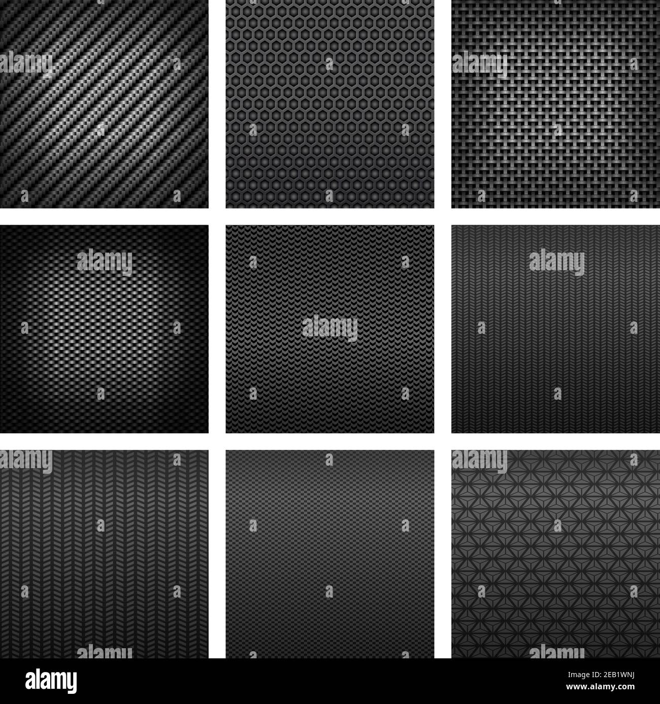Carbon and fiber seamless patterns with dark gray fabric textures
