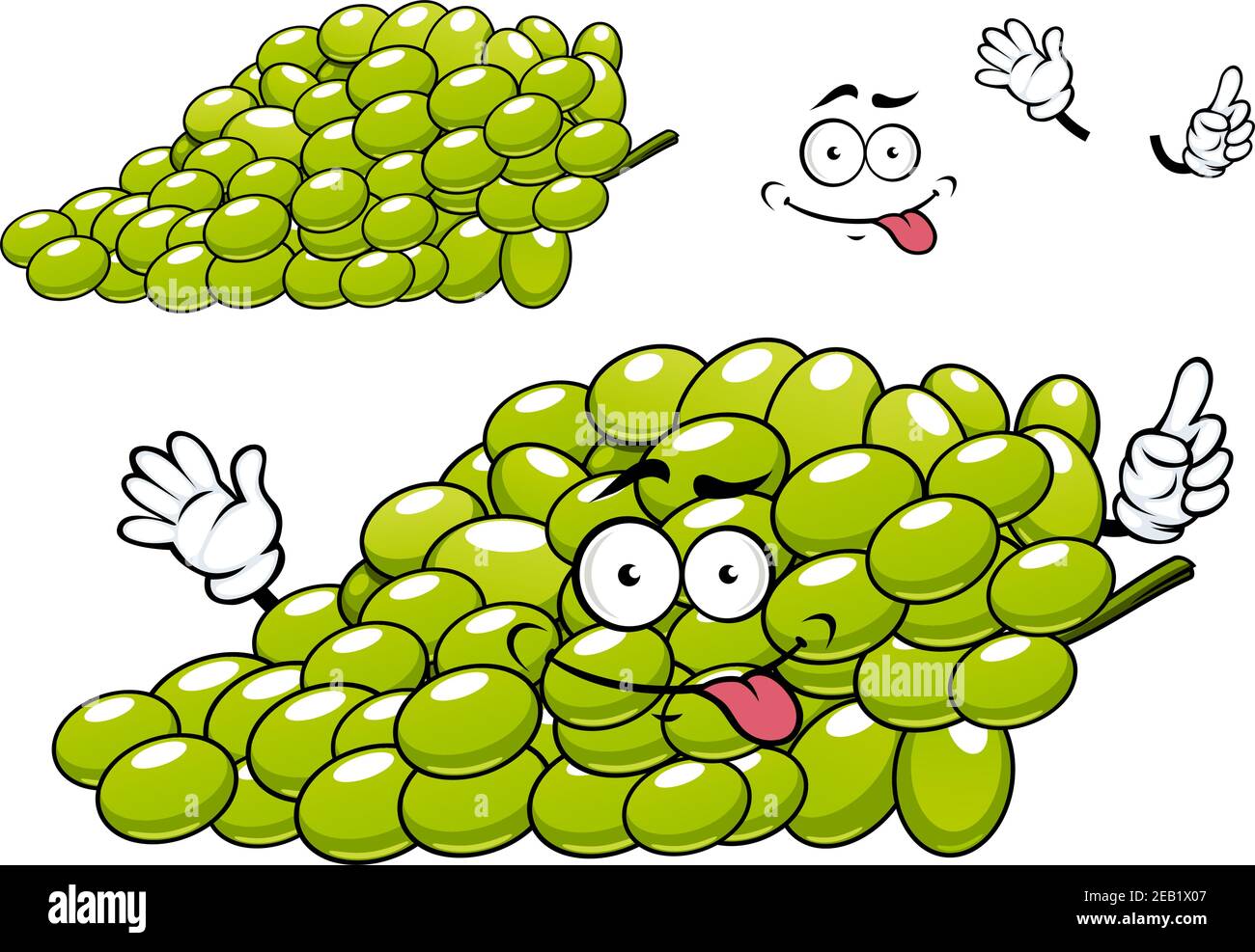 Cartoon bunch of green grape character with shiny oblong seedless berries for healthy dessert or agriculture design Stock Vector