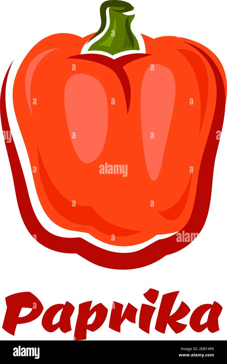 Fresh cartoon red bell pepper vegetable with the word Paprika below for
