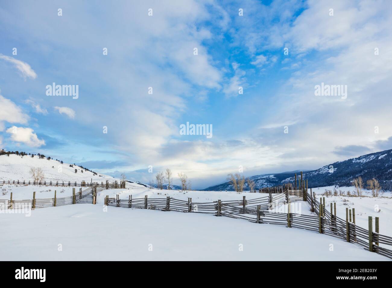 Yellowstone National Park, WY Corral fences at the Lamar Buffalo Ranch in Lamar Valley Stock