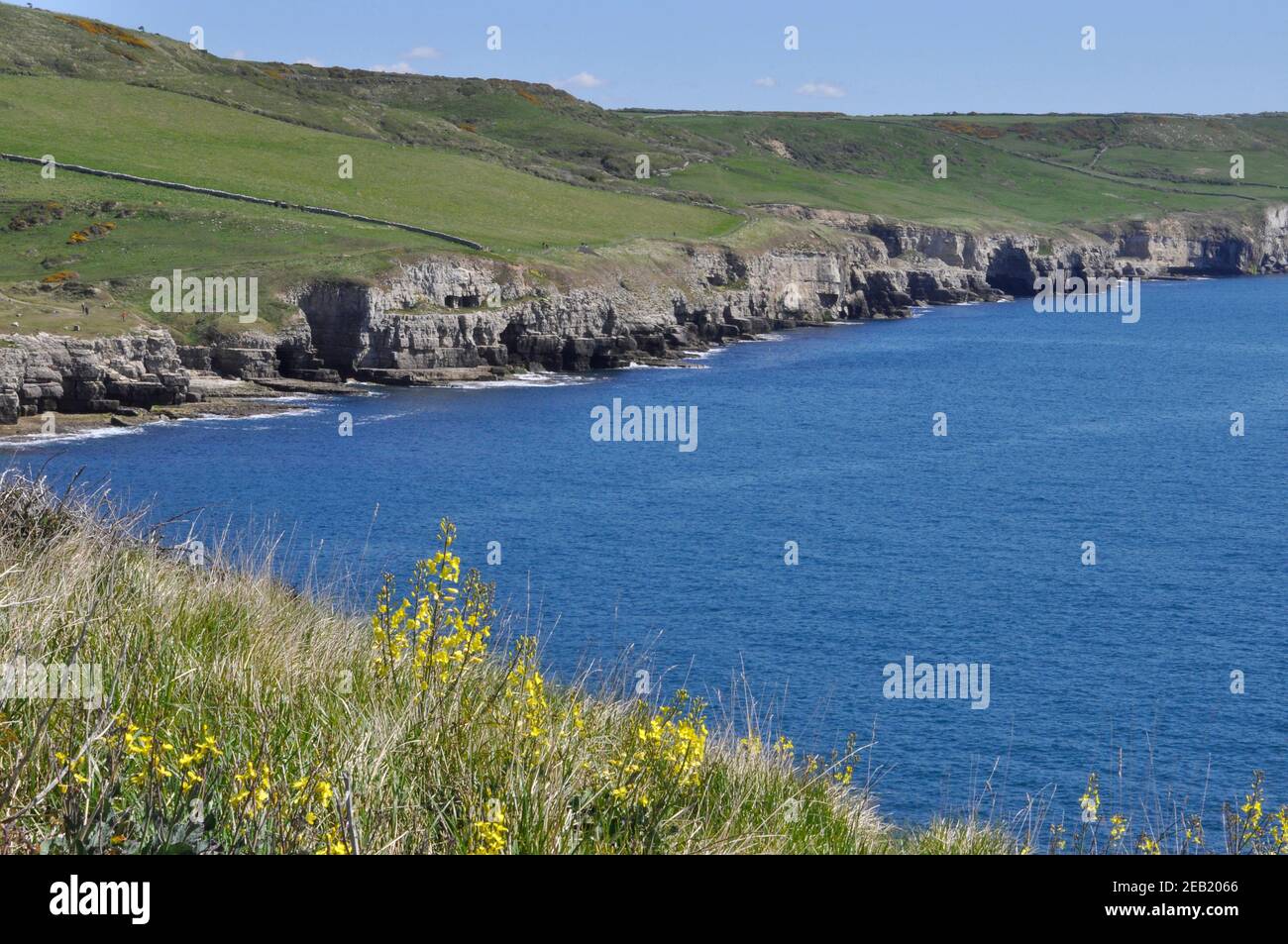 Looking East from Winspit to the disused coastal Quarries on the Purbeck peninsula in Dorset.Stone was loaded on to boats for direct transport to Lond Stock Photo