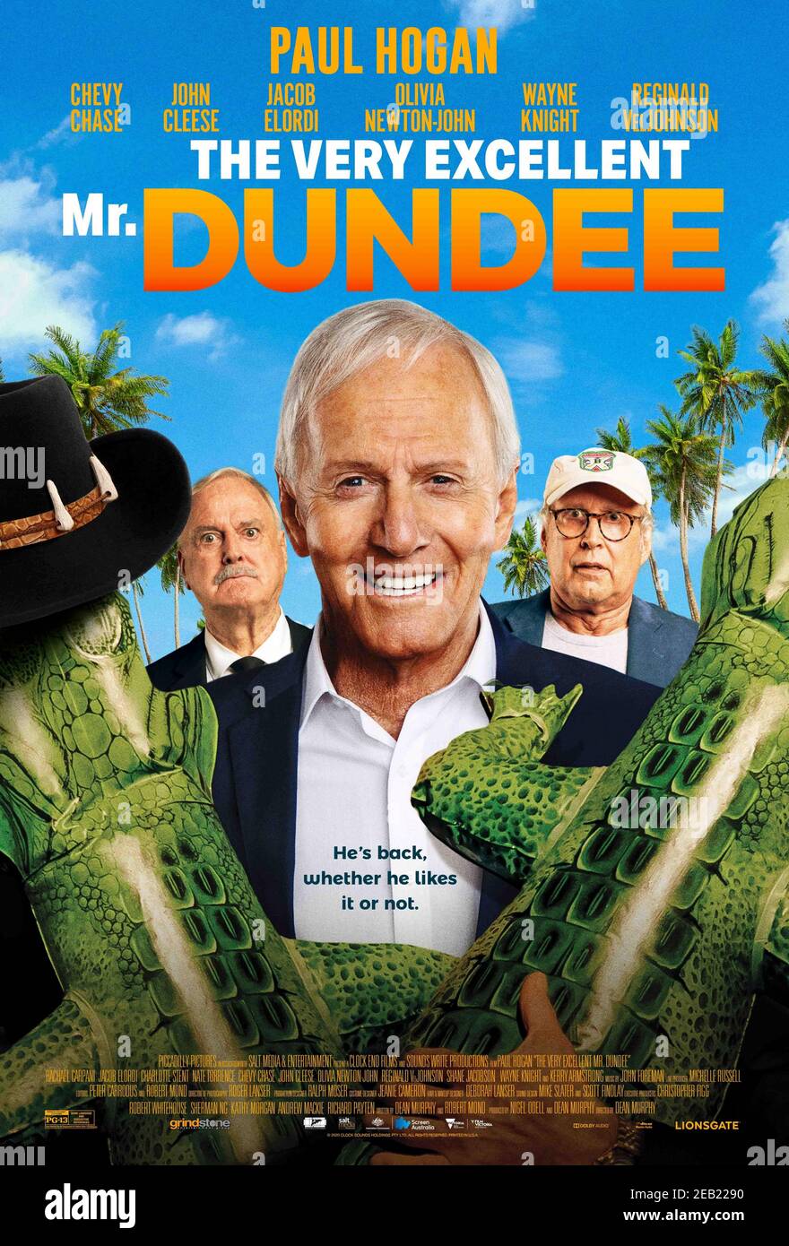 The Very Excellent Mr. Dundee (2020) directed by Dean Murphy and starring Paul Hogan,  Dorothy Adams, Trudy Ager and Simone Annan. Paul Hogan is reluctantly thrust back into the spotlight as he desperately attempts to restore his sullied reputation on the eve of being knighted. Stock Photo